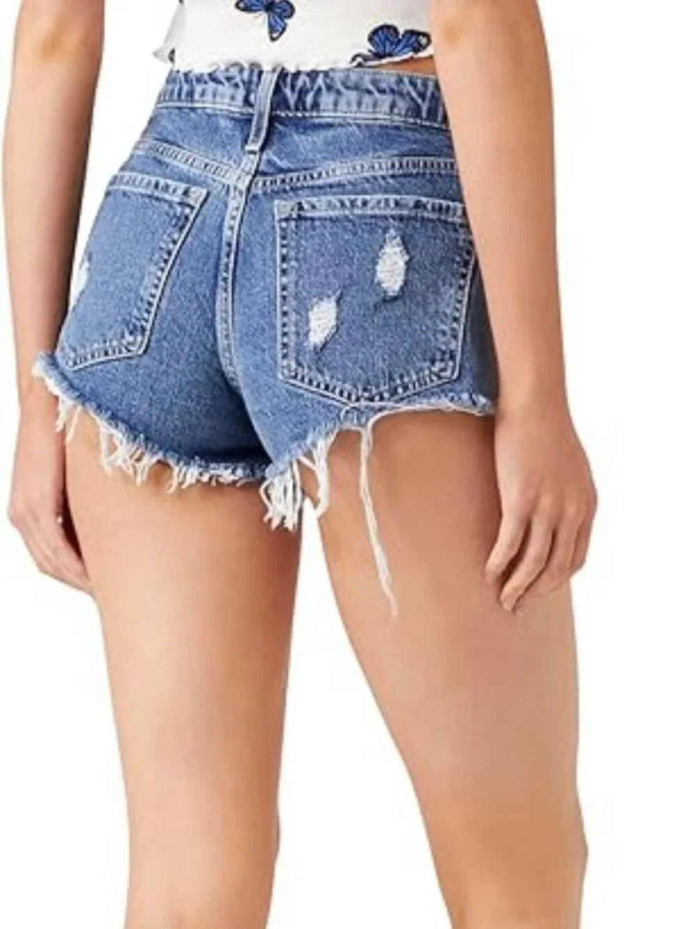 NWT! Forever 21 Recycled Cotton Jean Shorts with Ragged Hem & Button Closure
